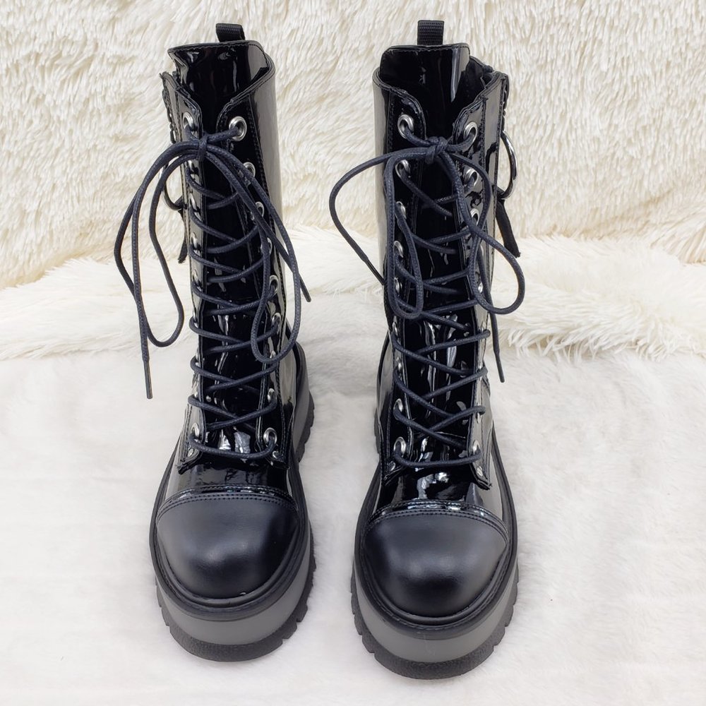 Patent Matte Platform Mid Calf Goth Punk Boots - Picture 13 of 14